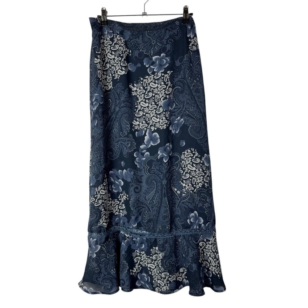 Vintage Sag Harbor Blue Floral Midi Skirt 14